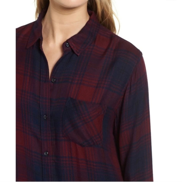 Rails Bianca Plaid Button Shirt Dress in Current Navy Burgundry Medium - Picture 7 of 16